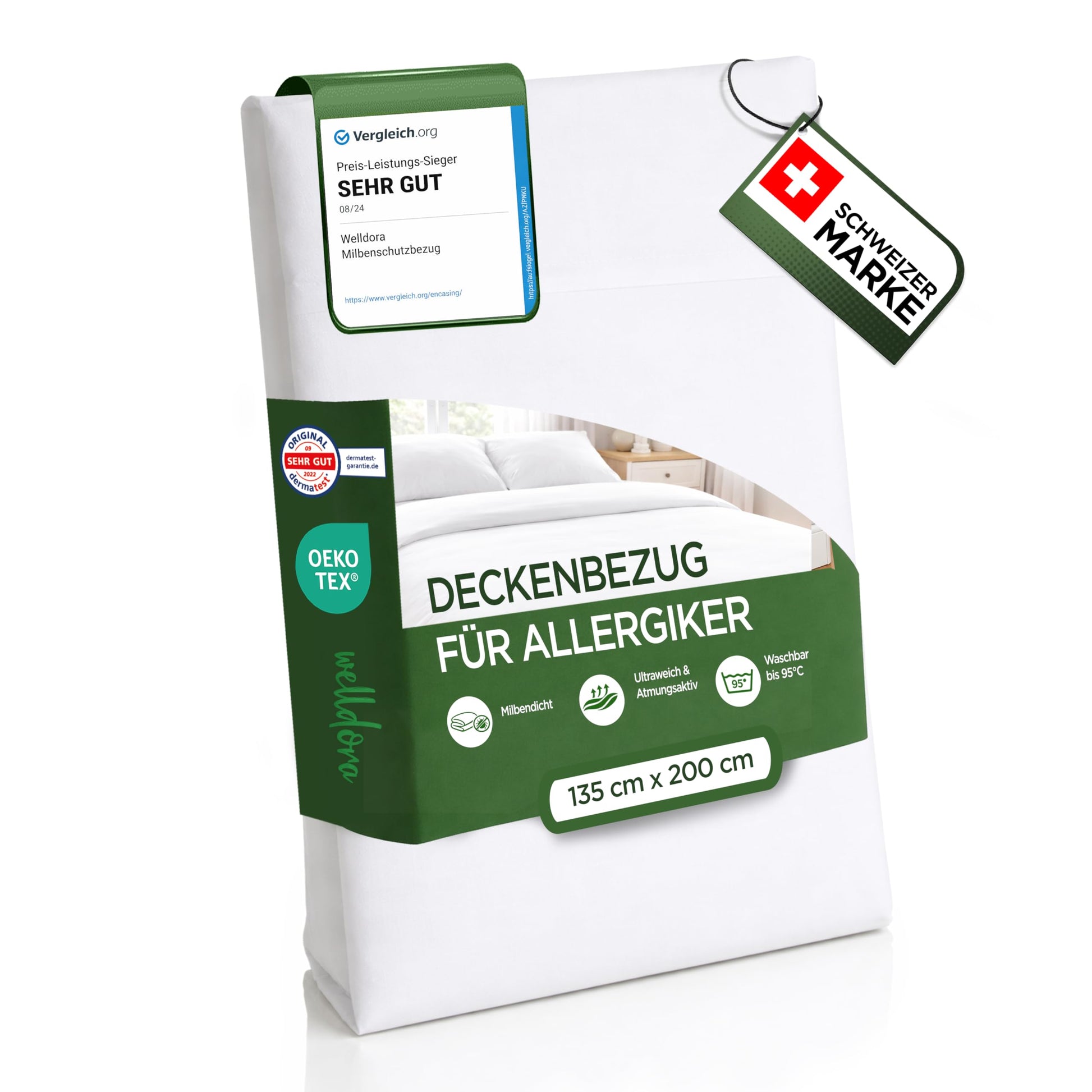 Welldora Milbenbezug Bettdecke 135x200 cm – Encasing für Allergiker aus Mikrotextil