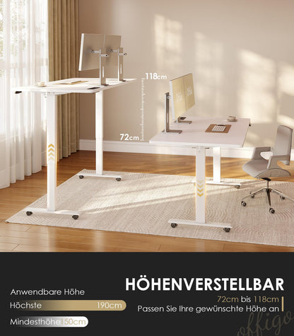 OffiGo Höhenverstellbarer Schreibtisch elektrisch 160x70cm – Weiss