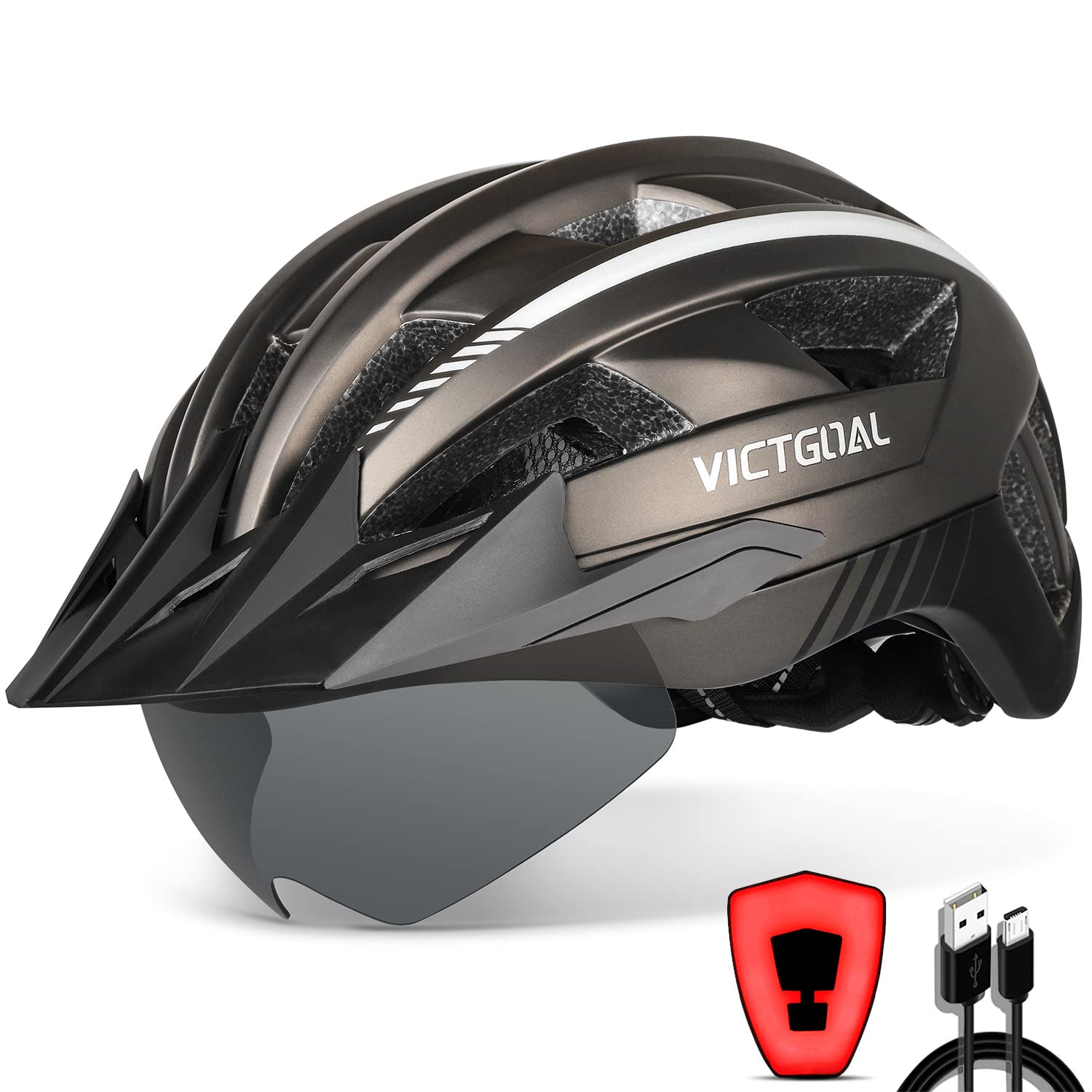 VICTGOAL VG112 Fahrradhelm MTB mit Magnetbrille, LED-Rücklicht, L
