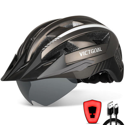 VICTGOAL VG112 Fahrradhelm MTB mit Magnetbrille, LED-Rücklicht, L