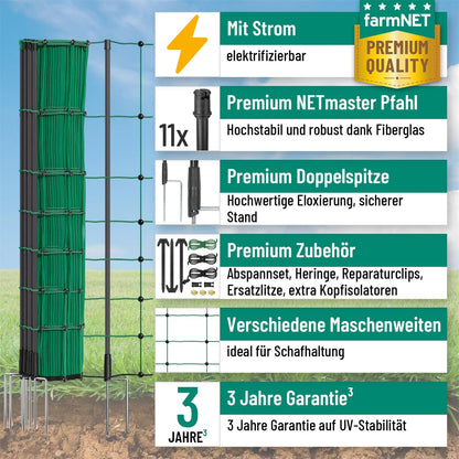 VOSS.farming farmNET+ Schafnetz 25m, 90cm, Elektrozaun-Netz grün