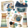 Almaxi 5-in-1 Montessori Spielzeug Baby ab 6 Monate, Motorikspielzeug aus Holz und Silikon