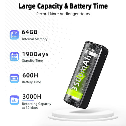 Hinne H-0716 Diktiergerät Mini mit Magnet, Sprachaktivierung & 64 GB