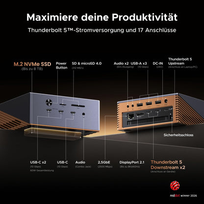 UGREEN Maxidok Thunderbolt 5 Docking Station 17-in-1 mit SSD-Gehäuse