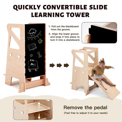 Labebe Montessori Lernturm 4-in-1 mit Rutsche & Kreidetafel