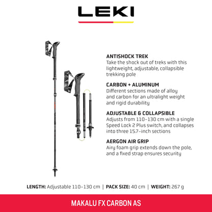 LEKI Makalu FX Carbon AS Stöcke – Anthrazit/Rot 110-130cm