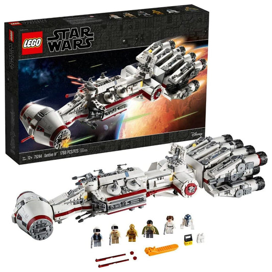 LEGO Star Wars Tantive IV Raumschiff Bausatz - Set 75244. Weiß-graues Modell mit roten Details. Zum Bauen und Ausstellen.