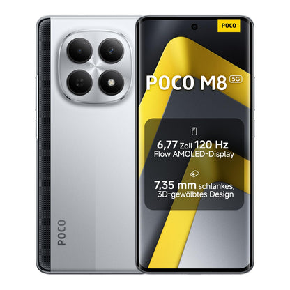XIAOMI Poco M8 5G Smartphone, 8 GB RAM + 256 GB, Silber mit 6,77-Zoll-AMOLED-Display und 50-MP-Dual-Kamera