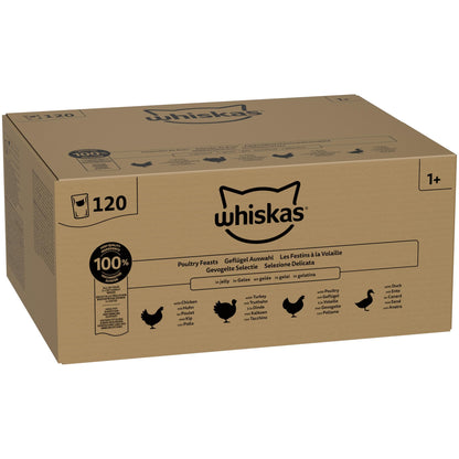 Whiskas Nassfutter in Gelee für Katzen, Geflügel Auswahl, 120 x 85 g