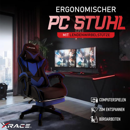 xRace Gaming Stuhl Ergonomischer Lederbürostuhl – Blau