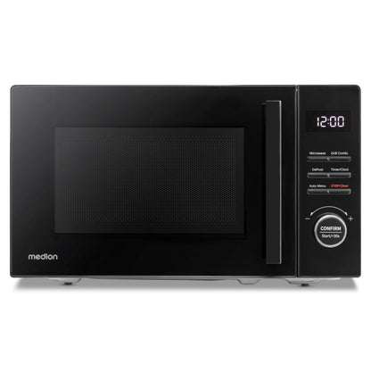 MEDION Mikrowelle MD12021 mit Grill, 20 Liter, 800 Watt, schwarz, Drehteller aus Glas und Grillrost