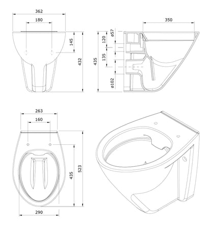 Calmwaters® Modern Plus erhöhtes Wand WC spülrandlos Tiefspüler weiss