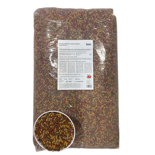 Koi Herdecke Fischfutter Mix 15 kg, schwimmende Pellets 6 mm, 4-farbige Futtermischung für Teichfische