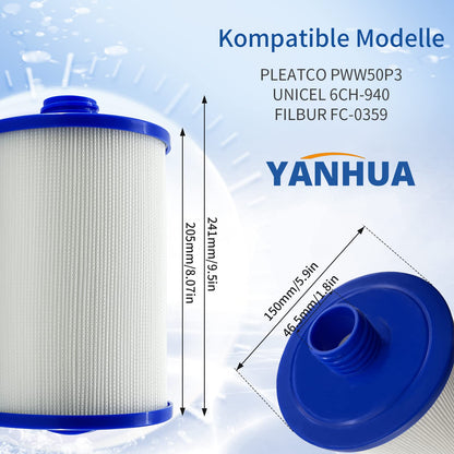 YANHUA Spa Filterkartusche PWW50 Ersatzfilter für Whirlpool, 2 Stück