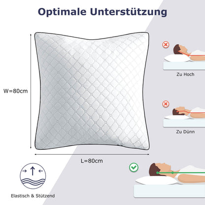 Slybear Kopfkissen 80x80 cm 2er Set, orthopädisches Seitenschläferkissen mit Premium Füllung, Atmungsaktives Nackenkissen, Schlaf-,Sitz-,Bett-,Sofa-Kissen für Allergiker weich und stützend waschbar