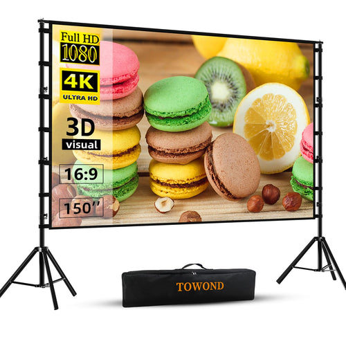 Towond Projektor-Leinwand mit Ständer Tragbar HD - 150 Zoll 16:9