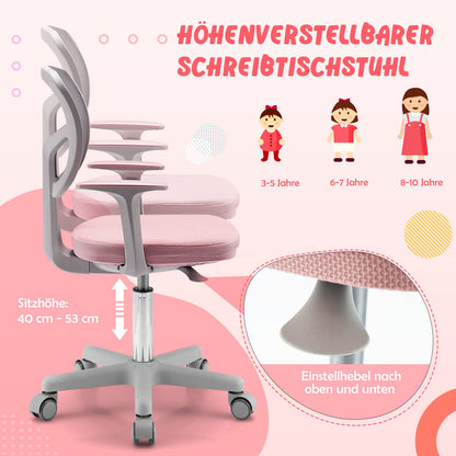 COSTWAY Kinderschreibtischstuhl drehbar mit Rollen - Rosa