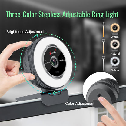 Angetube 60FPS 1080P Webcam mit Ringlicht - Full HD PC Kamera