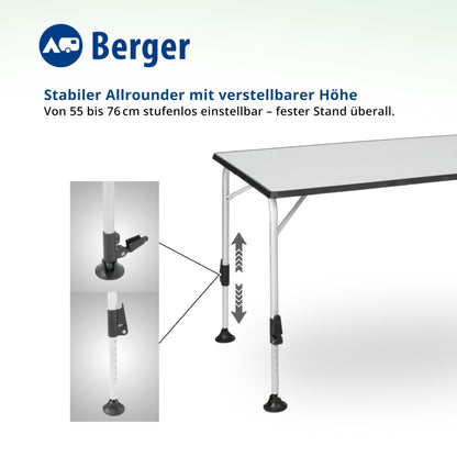 BERGER Ivalo 2 Alu Klapp-Campingtisch höhenverstellbar 115x70cm Grau