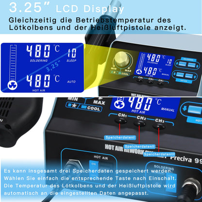 Preciva 992D+ Heissluft Lötstation - Mit Lötkolben & Entlötfunktion