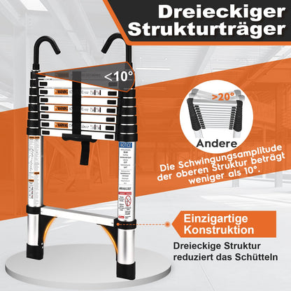 HBTower 2.6m Teleskopleiter Aluminium mit Haken - Silber