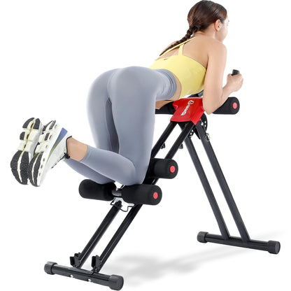 GuuG Bauchmuskeltrainer klappbar – Bauchtrainer für Zuhause, Rot, Stahlrahmen mit Kniepolstern