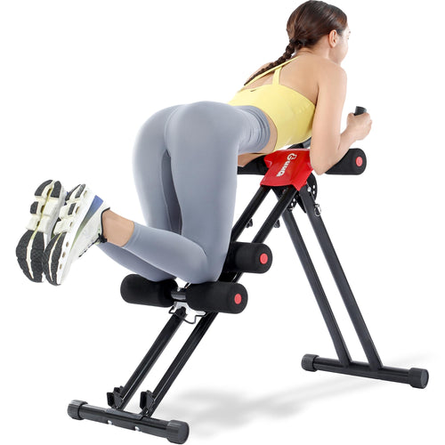 GuuG Bauchmuskeltrainer klappbar – Bauchtrainer für Zuhause, Rot, Stahlrahmen mit Kniepolstern