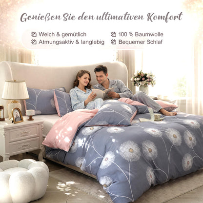 KEAYOO Wendebettwäsche Set 4-teilig Baumwolle Grau Rosa 135x200
