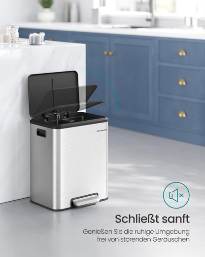 SONGMICS Mülleimer Küche 2 x 15 L Mülltrennsystem, Softclose-Deckel