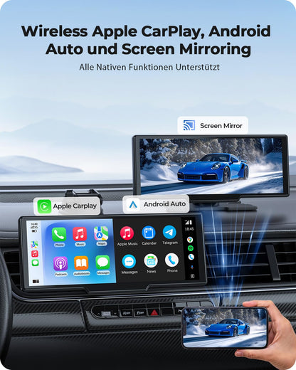 Krunia T93 kabelloses CarPlay Display 9,26 Zoll mit 4K Dual-Dashcam