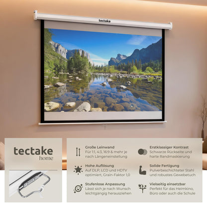 tectake Beamer Leinwand Rollo 152 x 152 cm, 4:3, Gain 1,0