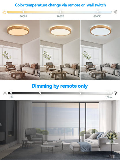 Baerolc LED Deckenleuchte Holz 40CM Rund Dimmbar – mit Fernbedienung