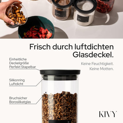 KIVY Vorratsgläser 4er Set 500 ml aus Borosilikatglas mit Glasdeckel