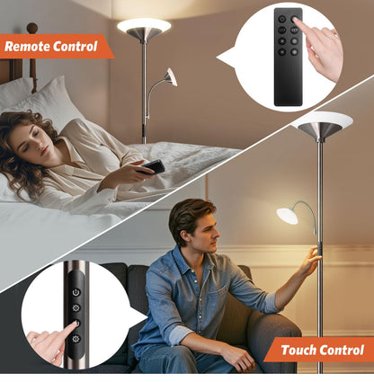 BBHome Stehlampe Deckenfluter LED dimmbar Leselampe - Silber