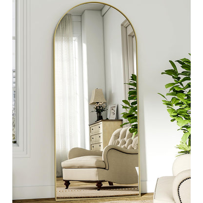 BEAUTYPEAK Großer Bogen Ganzkörperspiegel 181x63 cm Gold. Bogenförmiger Ganzkörperspiegel mit Goldrahmen für die Ganzkörperansicht.