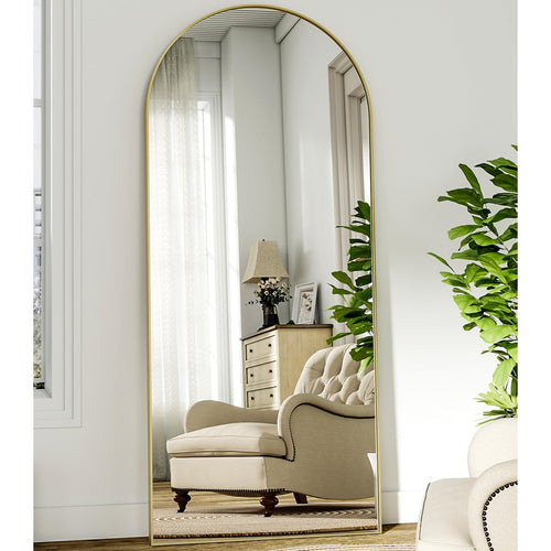 BEAUTYPEAK Großer Bogen Ganzkörperspiegel 181x63 cm Gold. Bogenförmiger Ganzkörperspiegel mit Goldrahmen für die Ganzkörperansicht.