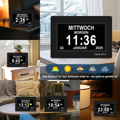 TROCOTN Demenz Uhr Senioren Digitale Tagesuhr 7 Zoll Schwarz