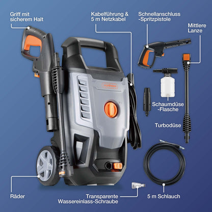 VonHaus Hochdruckreiniger 1600W, 130 bar, inkl. 7-teiliges Zubehör