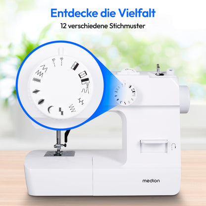 MEDION SM70 Nähmaschine - MD11179, 12 Stichmuster, Weiss