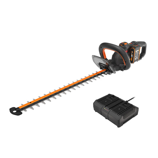 WORX WG286E Nitro Profi Akku Heckenschere 40V 58cm Set. Schwarz-orange Gerät für effizienten Heckenschnitt von Hecken.
