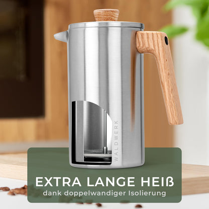 WALDWERK French Press 1L – Kaffeebereiter Edelstahl, Eichenholz