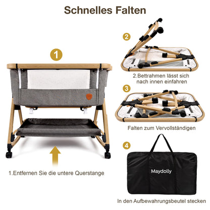 Maydolly Beistellbett 3in1 Babybett tragbar Stubenwagen – Grau