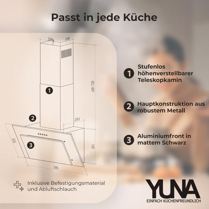 YUNA SIVA 1360Y Dunstabzug Kopffreihaube - 60cm matt schwarz