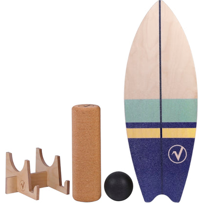 valuents Balance Board Surfboard Holz inkl. Rolle. Surfbrettförmiges Holzbrett mit Zylinderrolle. Fördert Gleichgewicht und Koordination.