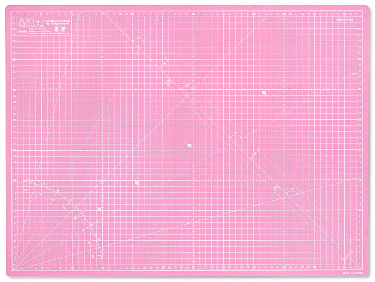 Elan Schneidematte A2 rosa, selbstheilende Bastelunterlage 45x60 cm mit weissem Raster