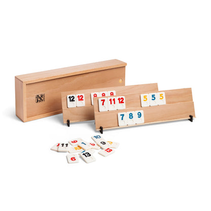 WOODTASTIC Rummy Brettspiel aus massivem Buchenholz, 106 Kacheln