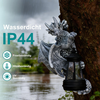 Yeomoo Drachenfigur mit Solarleuchte, Gartendeko wetterfest, grau