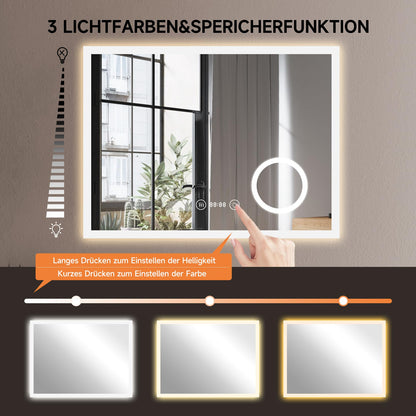 YOLEO LED Badspiegel 80x60cm mit Steckdose & beschlagfrei