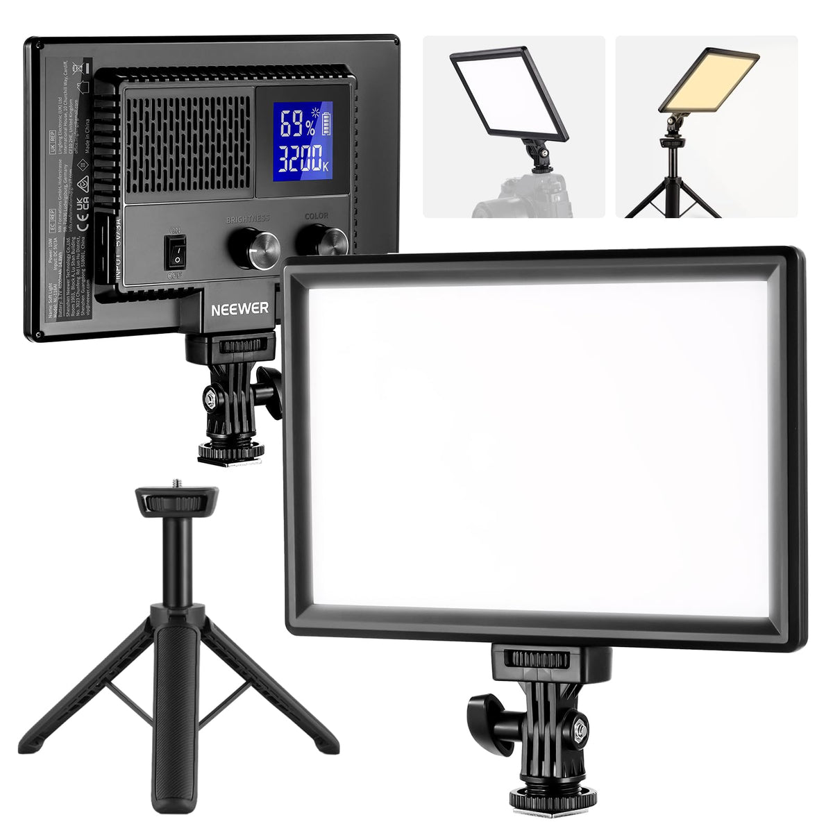 NEEWER NL-116AI LED Videolicht Panel mit Mini Stativ 3200-5600K, rechteckiges Panel auf Metall-Tischstativ