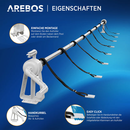 Arebos Aufrollsystem für Pool- & Solarplanen 1,05-6,15 m